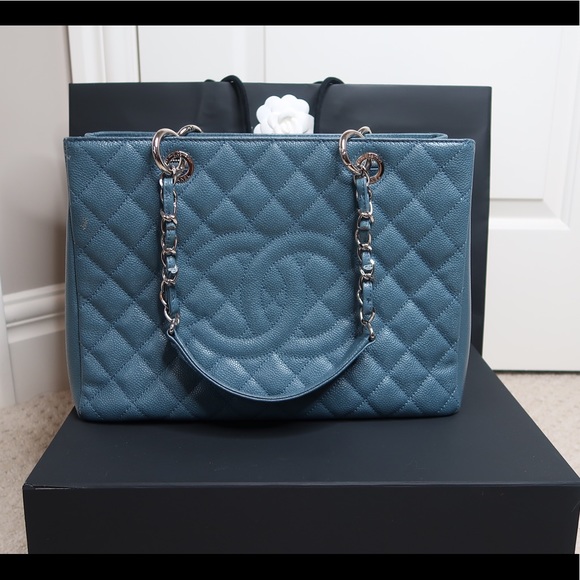 CHANEL Handbags - Authentic CHANEL GST tote RARE blue color